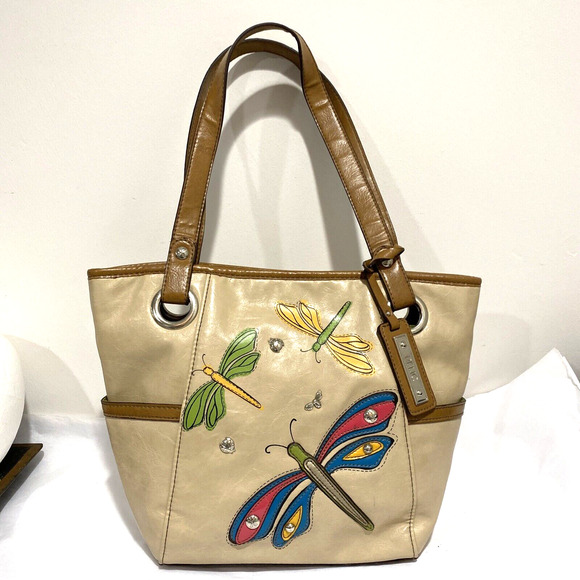 Relic shoulderbag purse mod butterlfly appliques motif silver studs Boho charm - Picture 1 of 9